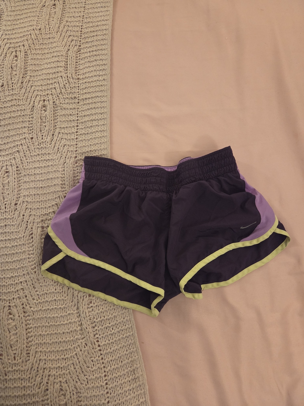 Nike Women's Dark Purple Athletic Shorts with Lime Trim